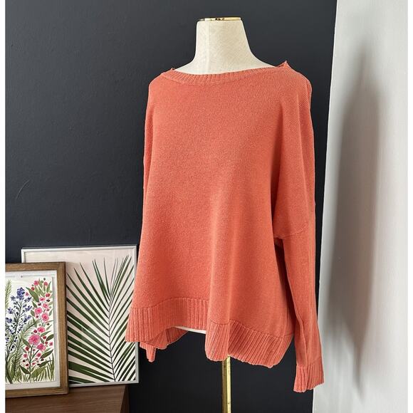 EILEEN FISHER Organic Linen Sweater Light Boxy Cut Boat Neck - Picture 2 of 7